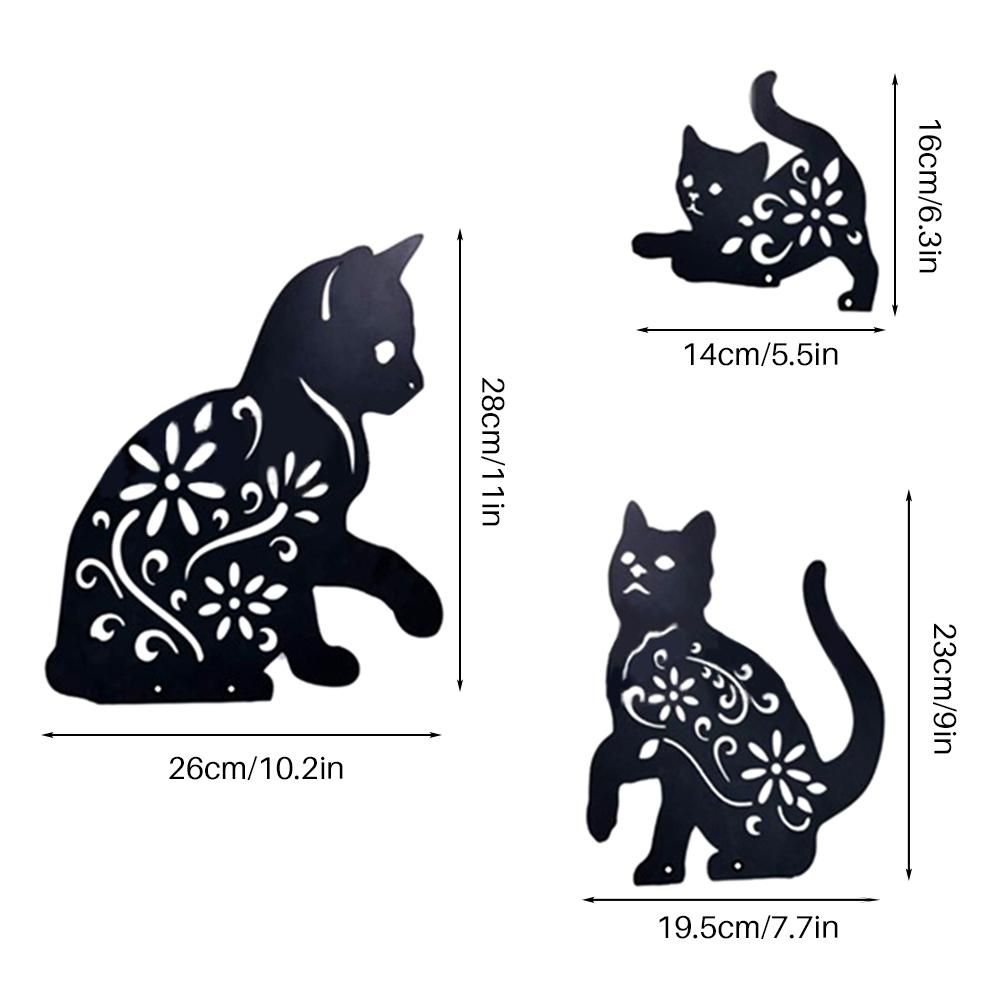 3PCS Metal Cat Decorative Garden Stakes Cat Silhouette Garden Decoration for Outdoor Lawn Ornaments Yard Sign