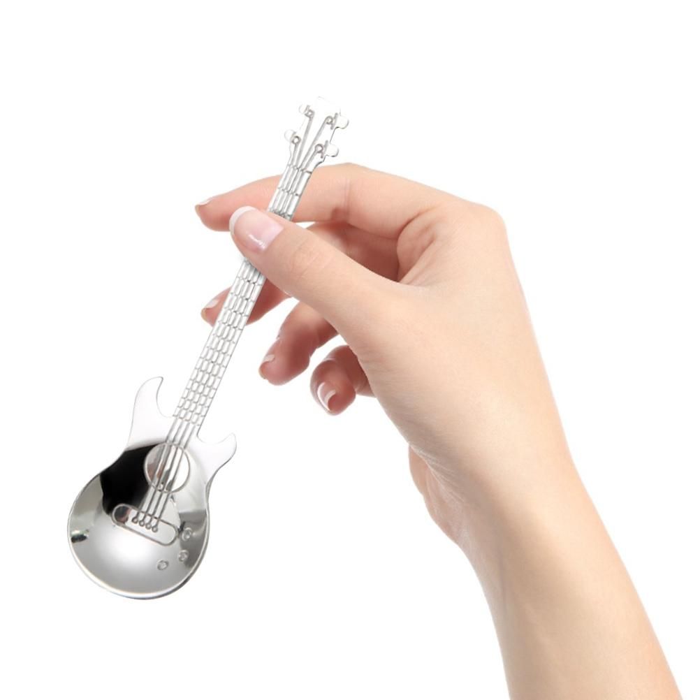 4 Pcs Guitar Coffee Spoons Stainless Steel Guitar Instrument Shaped Coffee Spoons Kitchen Utensil for Mixing Milkshake Tea Dessert Drink