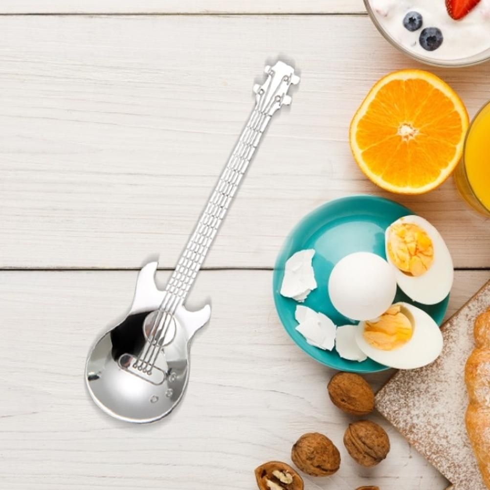 4 Pcs Guitar Coffee Spoons Stainless Steel Guitar Instrument Shaped Coffee Spoons Kitchen Utensil for Mixing Milkshake Tea Dessert Drink