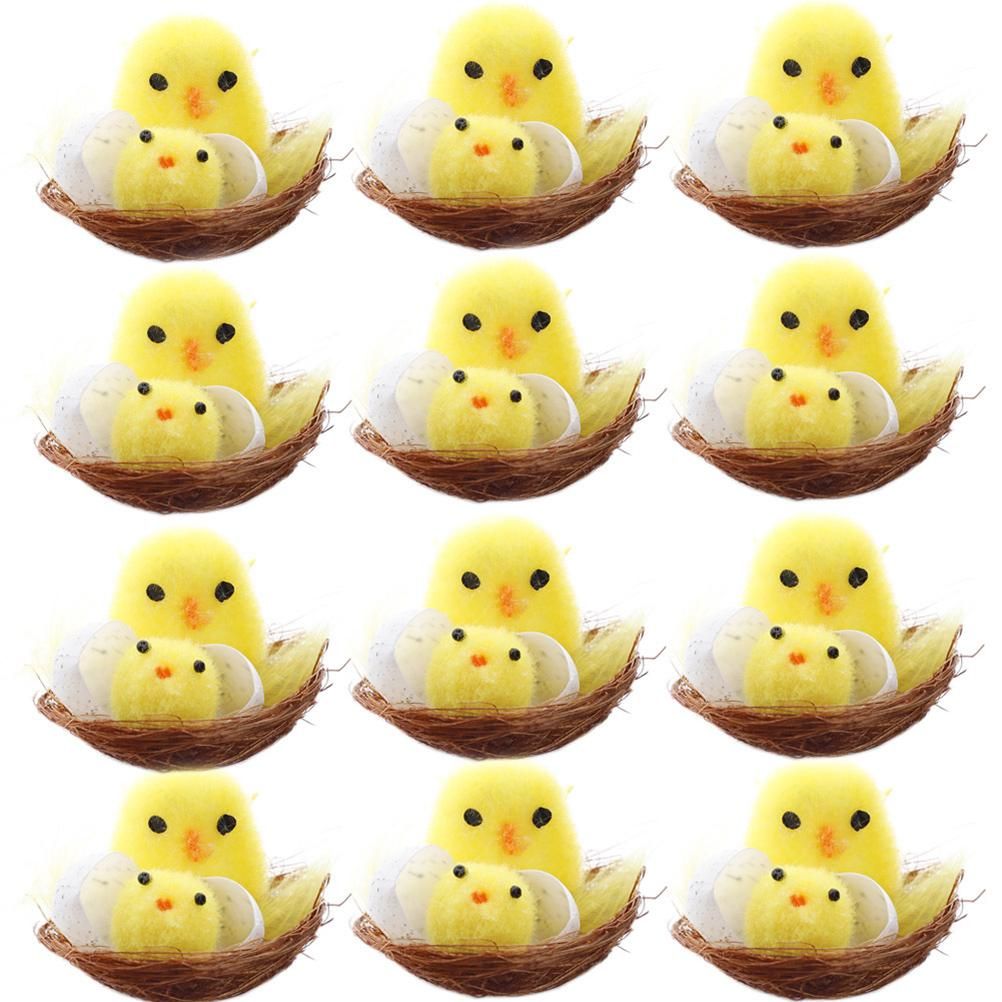 12PCS Mini Easter Chicks Yellow Easter Decoration Toy Simulation Mini Chicks Spring Home Garden Decor Party Favors and Gifts for Kids