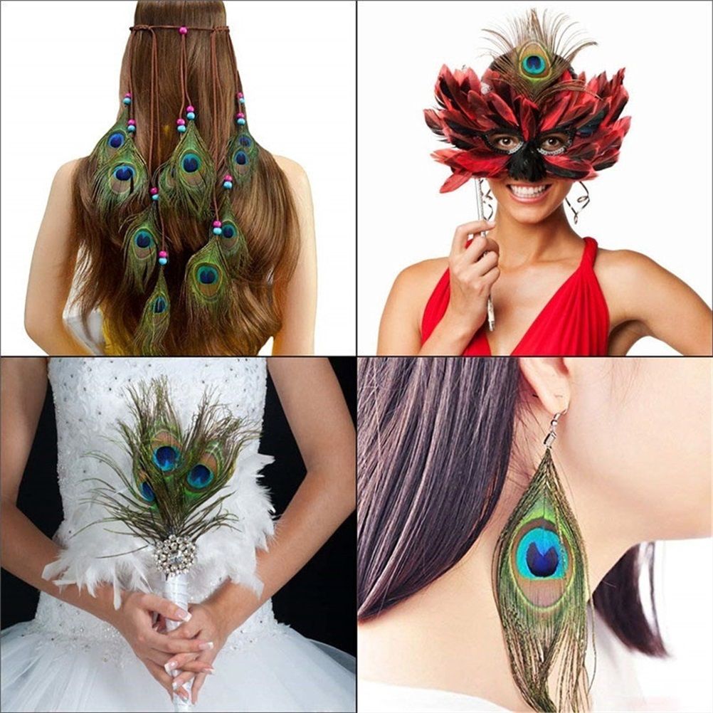 10PCS Natural Peacock Feather for House DIY Craft Holiday Wedding Decorations