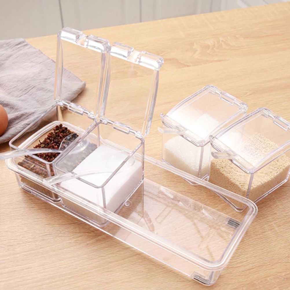 Spice Jars Transparent Spice Containers Kitchen Spice Jar with 4 Serving Spoons Spice Bottle Seasoning Box Set