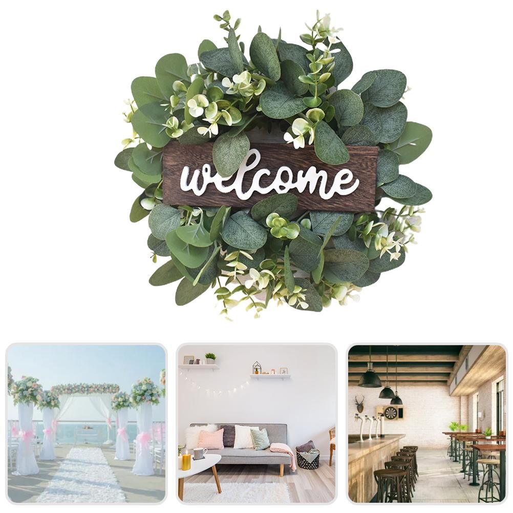 Artificial Wreath Leaves Branch Garland Welcome Sign Door Wreath Welcome Door Sign Wall Wreath for Living Room Wall Decoration