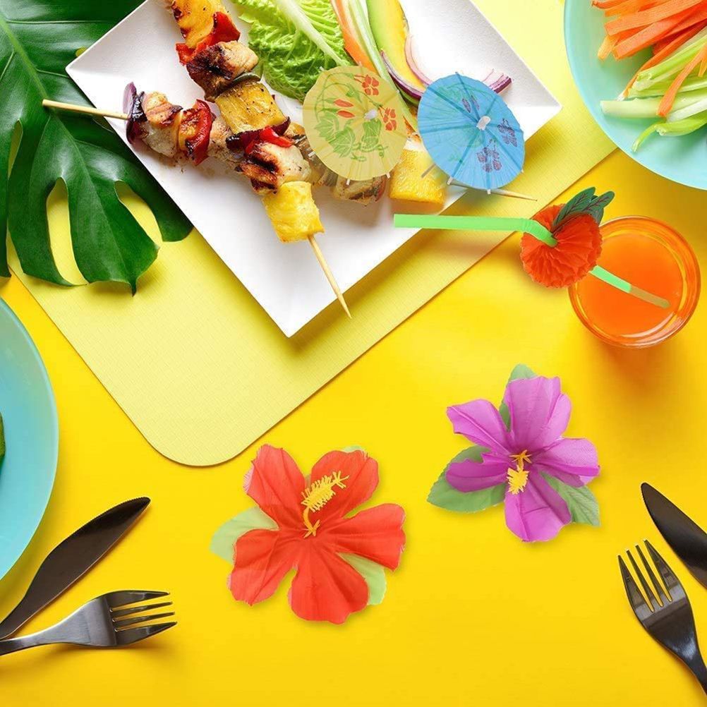 108 Pieces Hawaiian Tropical Party Decoration Set Leaves Flowers Umbrellas for Hawaiian Party Beach Theme