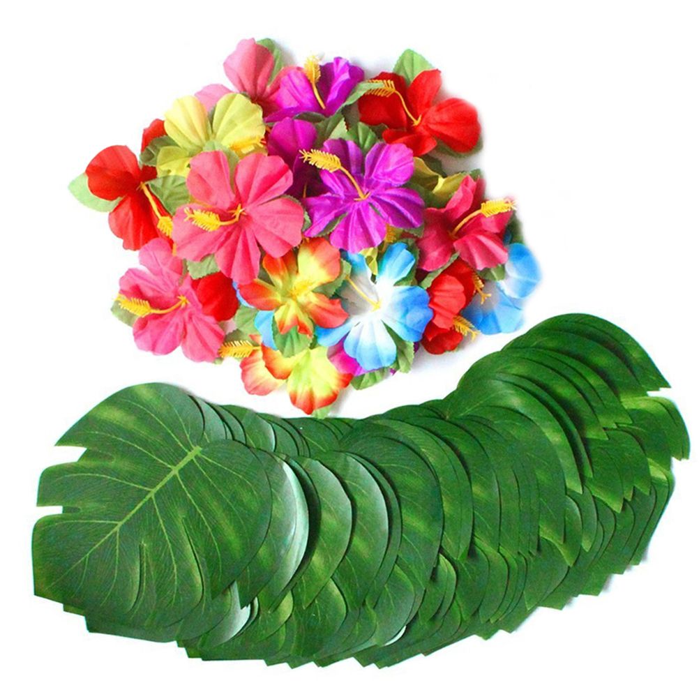 108 Pieces Hawaiian Tropical Party Decoration Set Leaves Flowers Umbrellas for Hawaiian Party Beach Theme