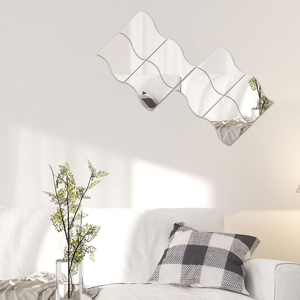 6PCS 3D Wave Mirror Wall Sticker Self Adhesive Home Decoration