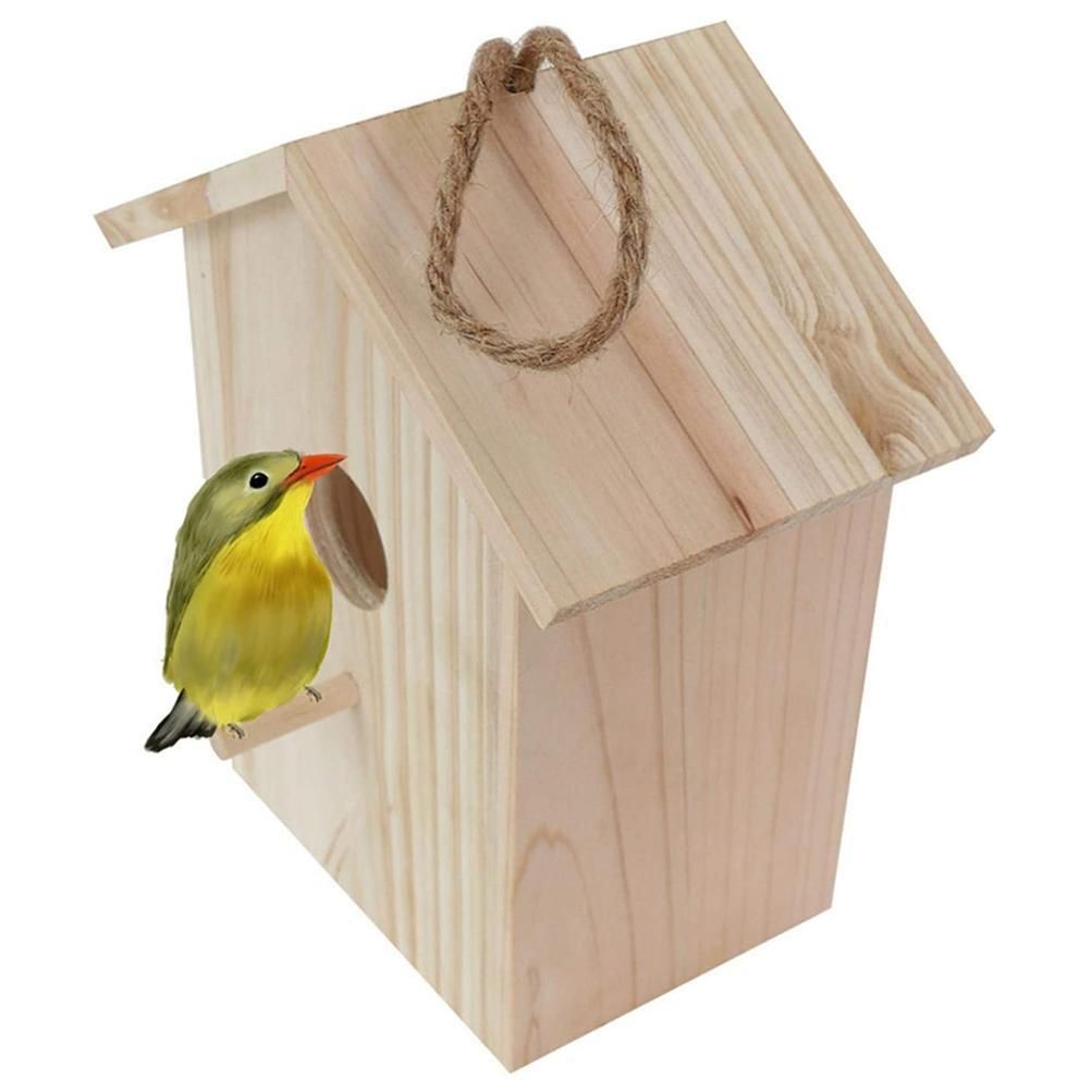 Birdhouse Bird Feeder Wooden Hanging Nest Box Outdoor Window Cage with Suction Cups