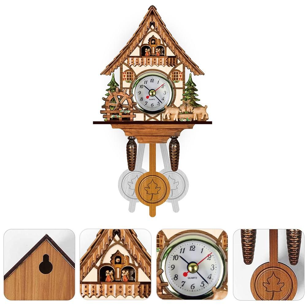 Cuckoo Clock Antique Wooden Cuckoo Birdhouse Wall Clock Home Decor Hanging Cuckoo Clock Auto Swing Bell Pendulum Home Decor