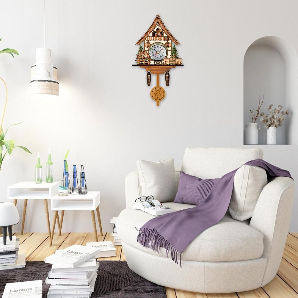 Cuckoo Clock Antique Wooden Cuckoo Birdhouse Wall Clock Home Decor Hanging Cuckoo Clock Auto Swing Bell Pendulum Home Decor