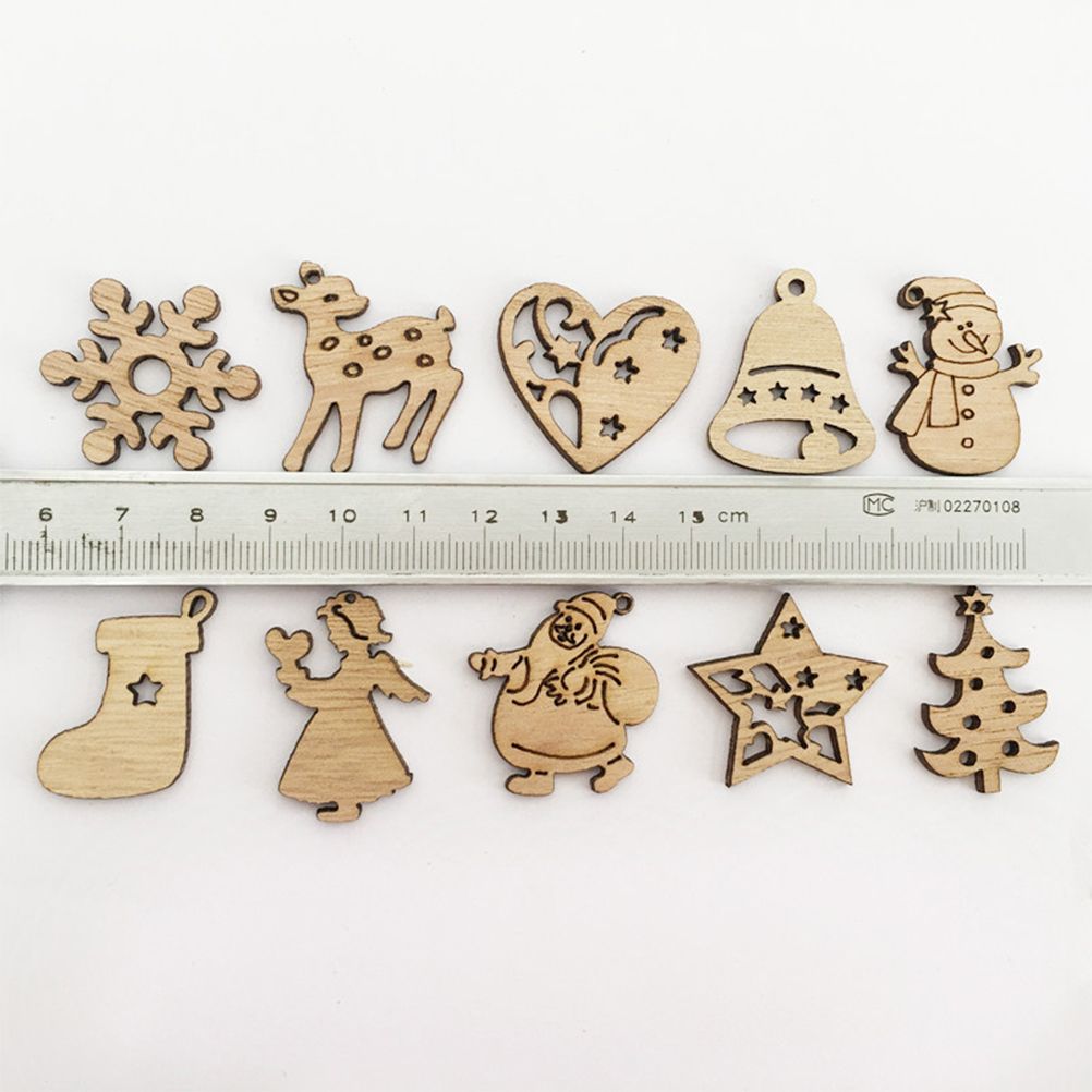 100Pcs Mix Wooden Christmas Tree Ornaments Mini Santa Claus Snowman Elk Snowflakes Christmas Tree Hanging Pendants