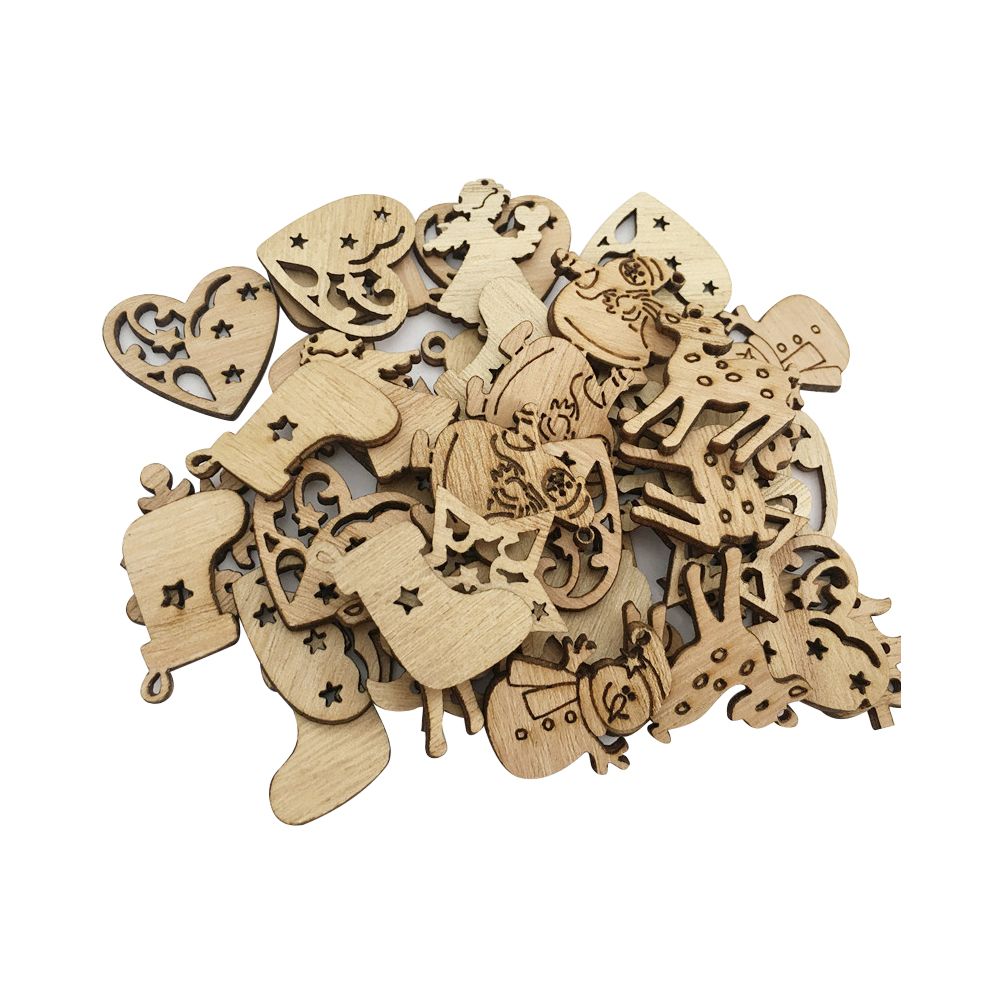 100Pcs Mix Wooden Christmas Tree Ornaments Mini Santa Claus Snowman Elk Snowflakes Christmas Tree Hanging Pendants