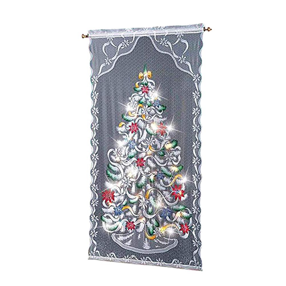 Christmas Lace Curtains LED Light Christmas Tree Half Blackout Curtains Living Room Bedroom Home Decor