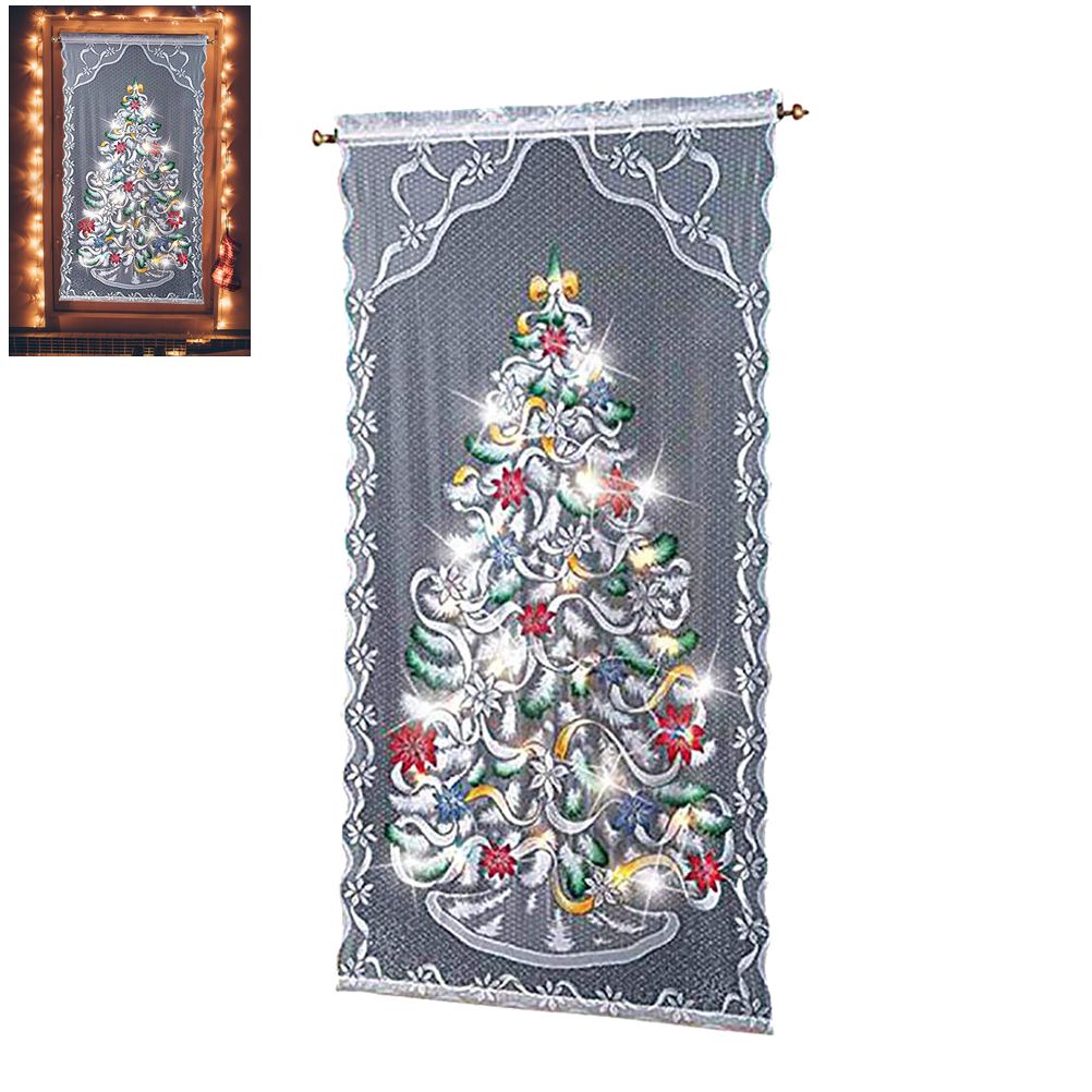 Christmas Lace Curtains LED Light Christmas Tree Half Blackout Curtains Living Room Bedroom Home Decor