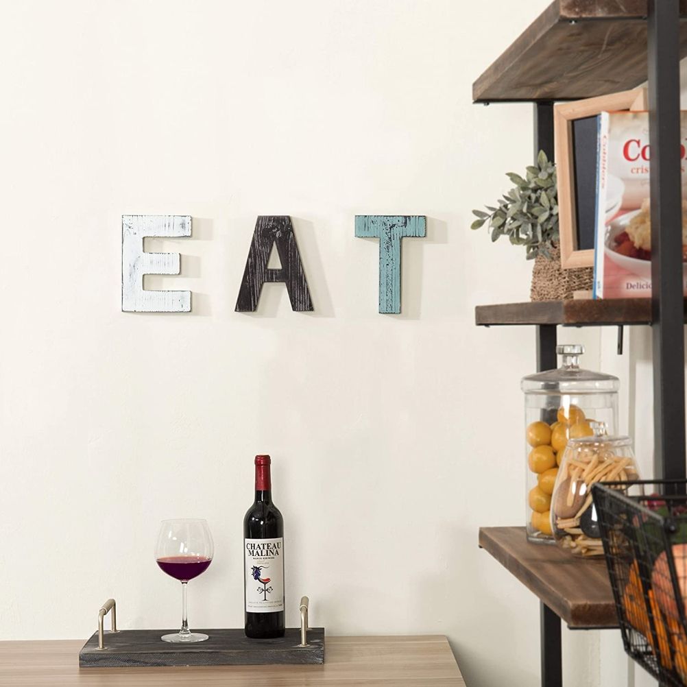 Christmas Wooden Hanging Rustic Multicolor Cutout Wooden EAT Letters Wall Mounted Decorative Signs