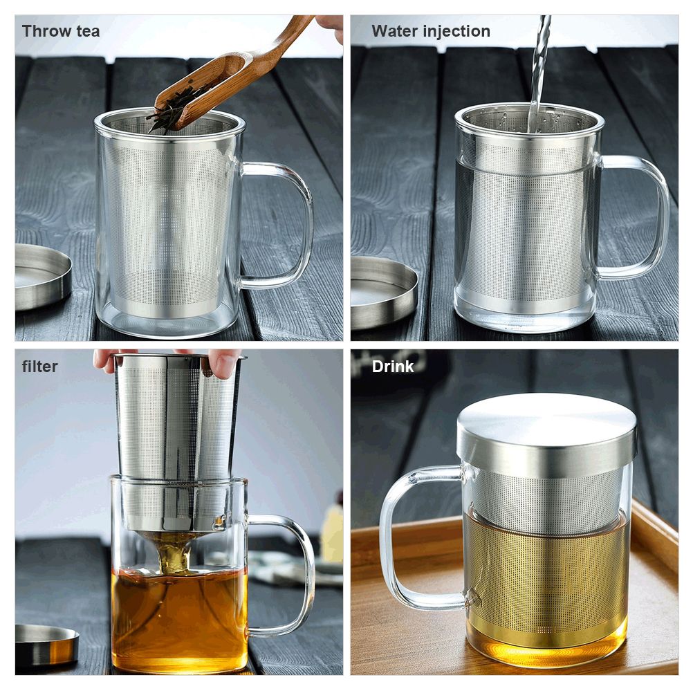 450ml Infuser Glass Tea Cup Borosilicate Glass Tea Cup with Filter and Lid