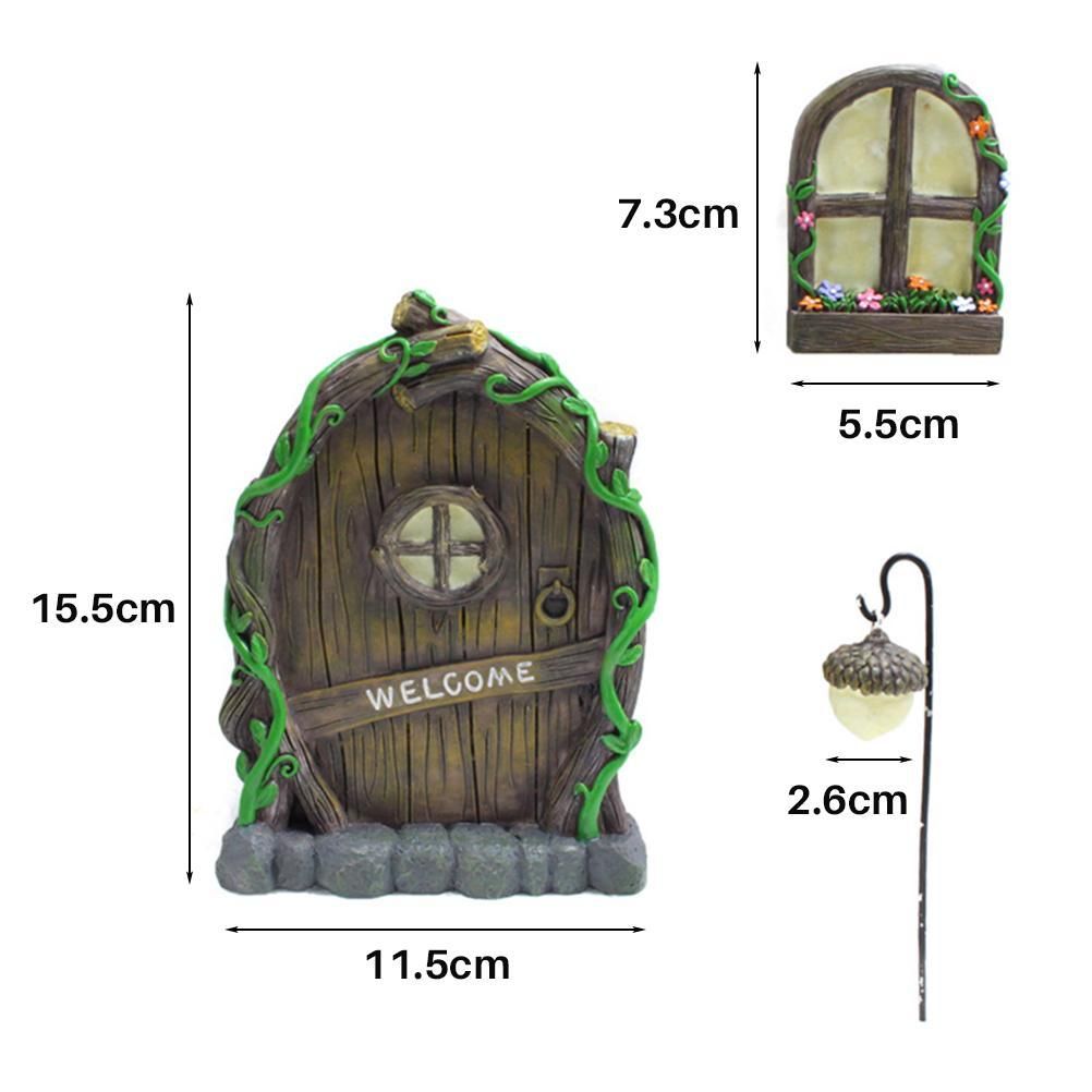 Miniature Fairy Elf Home Door Windows and Chandelier Luminous Tree Decor Art Decorations In The Dark