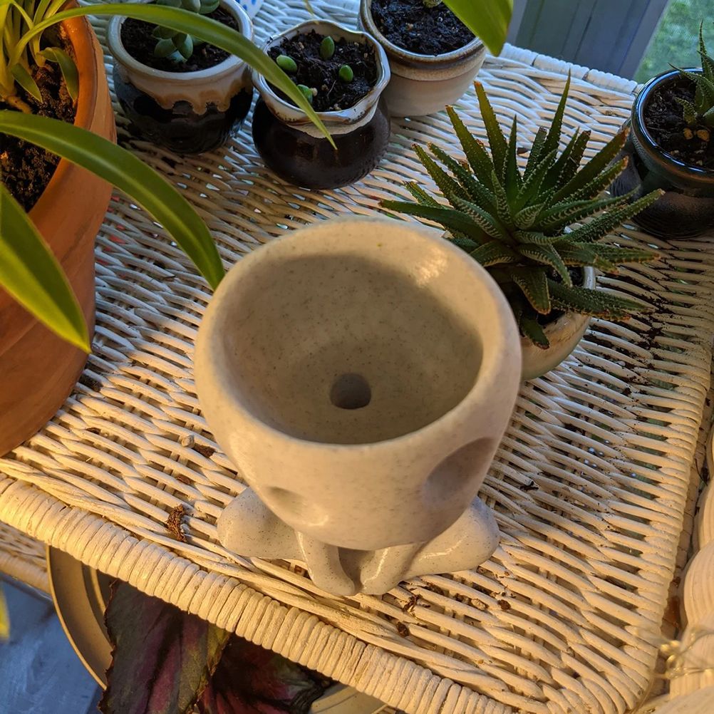 Luminous Face Planter Pot Head Flower Pot Cute Resin Succulent Planter Flowerpot with Drain Hole for House Office Decor
