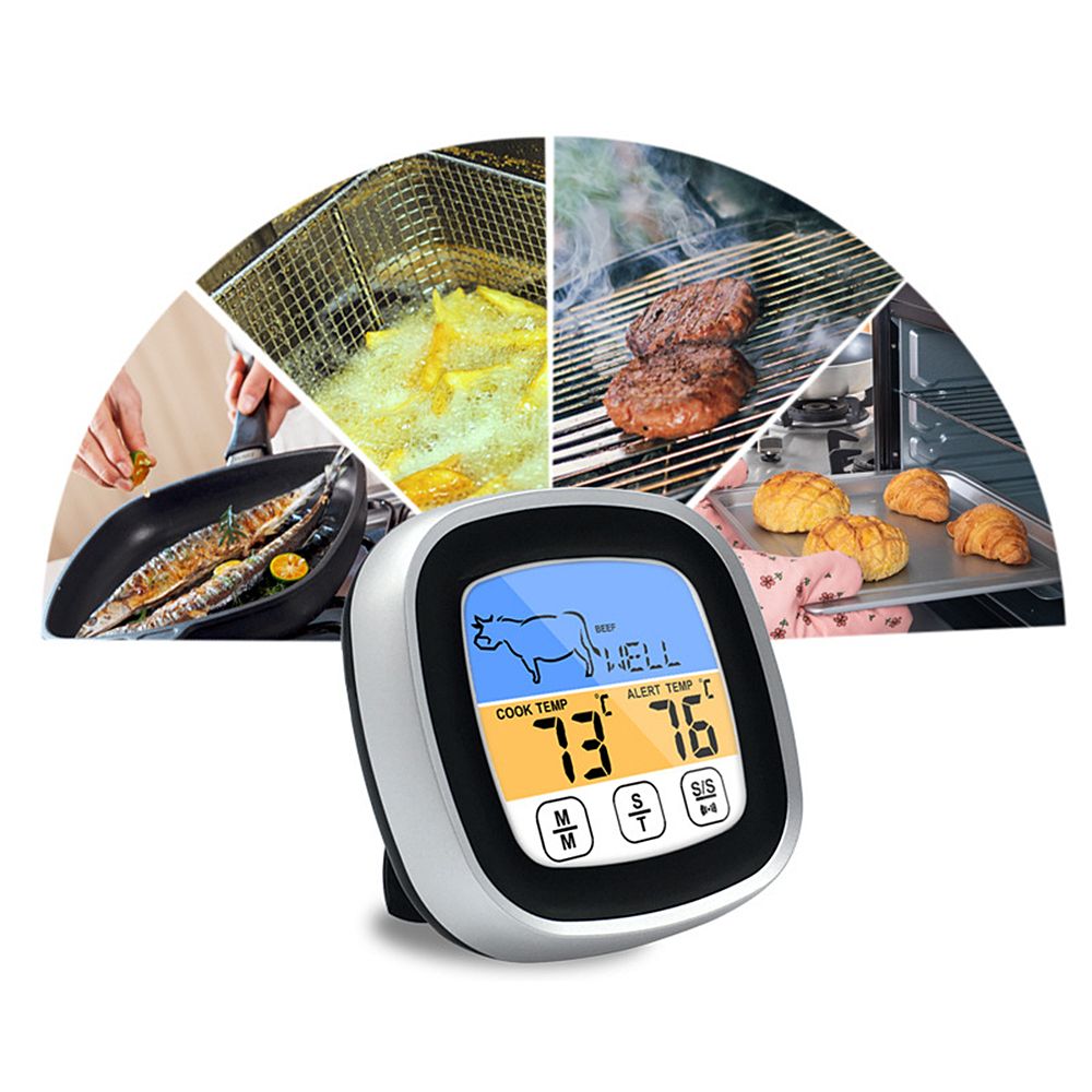 BBQ Thermometer 2 Alarm Mode Touch Screen Backlight Function Meat Thermometer for Outdoor Camping Picnic