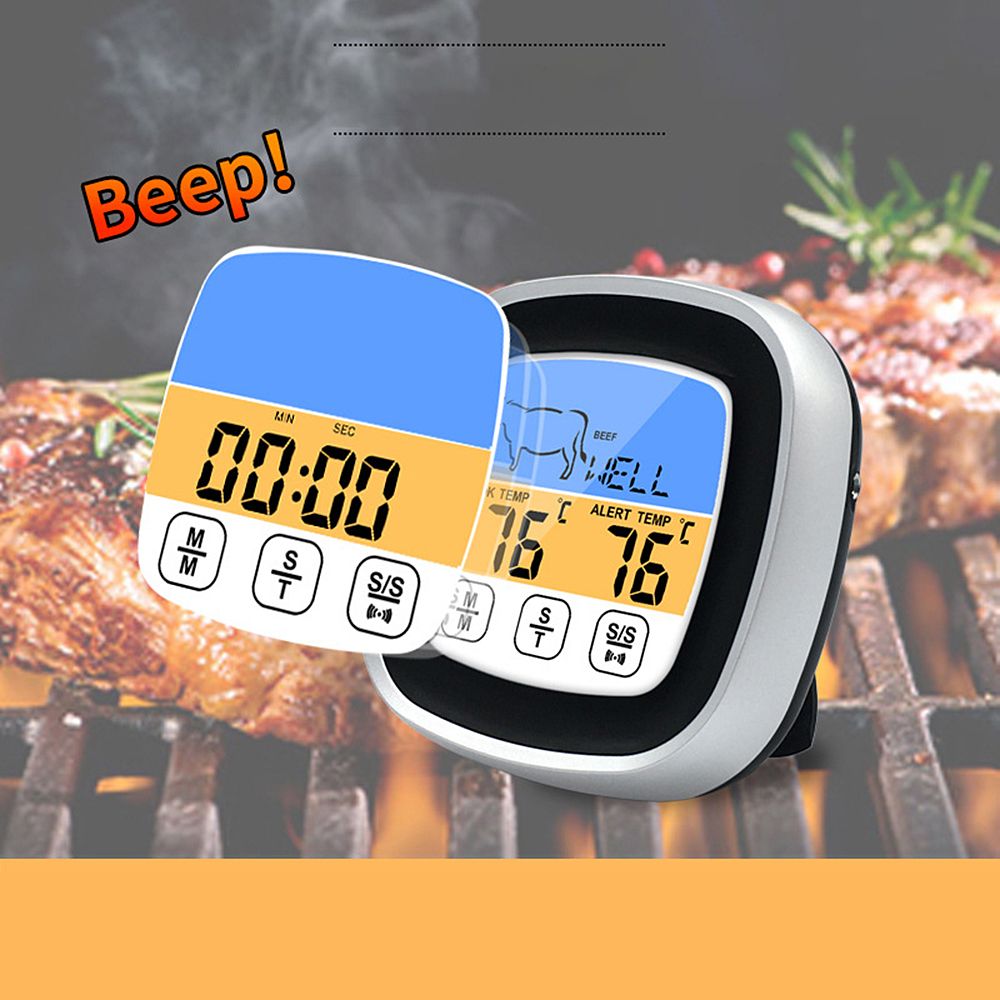 BBQ Thermometer 2 Alarm Mode Touch Screen Backlight Function Meat Thermometer for Outdoor Camping Picnic