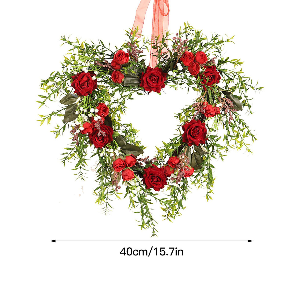Valentine's Day Wreath Decoration Artificial Rose Ribbon Wreath Heart Shaped Simulated Spring Wedding Wreath