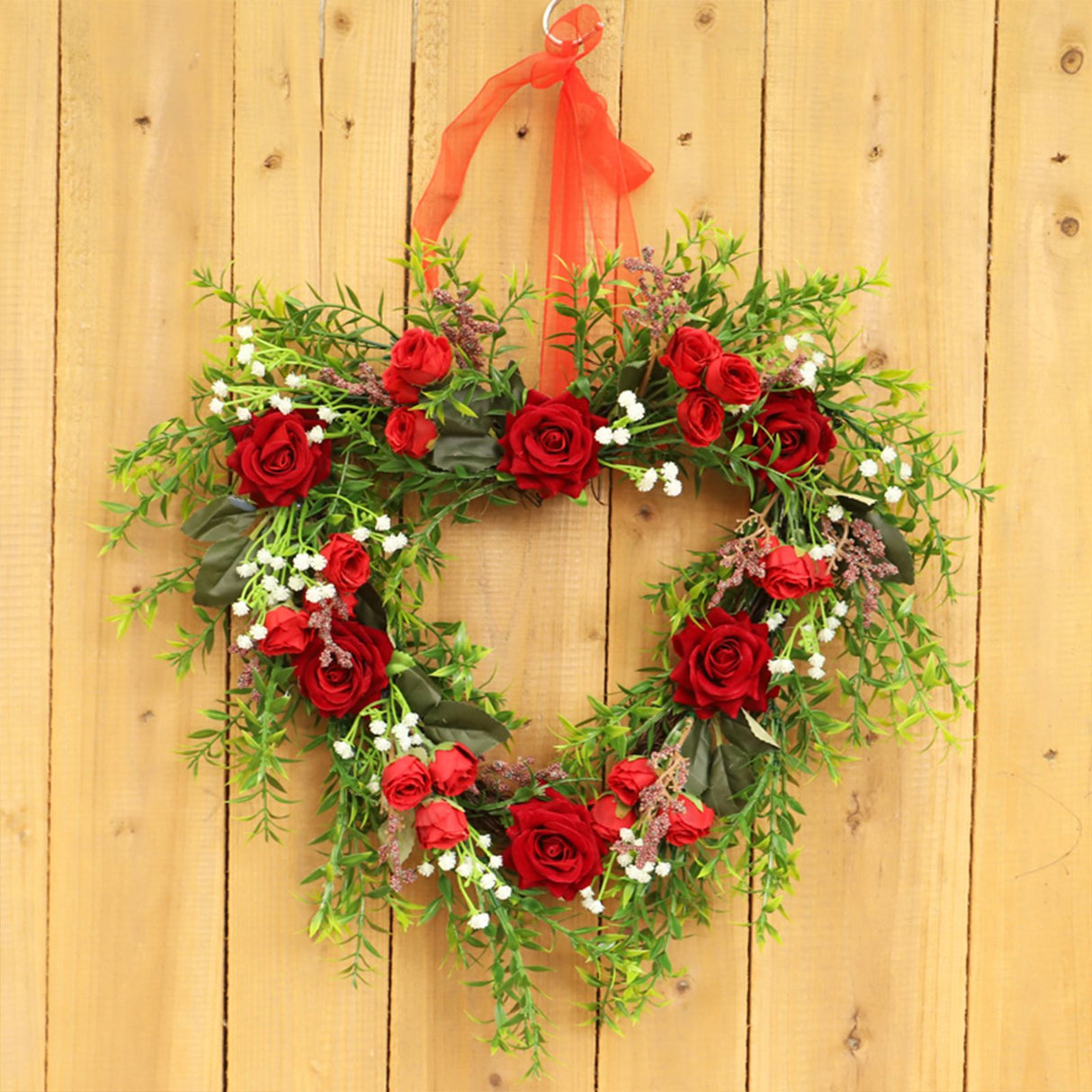 Valentine's Day Wreath Decoration Artificial Rose Ribbon Wreath Heart Shaped Simulated Spring Wedding Wreath