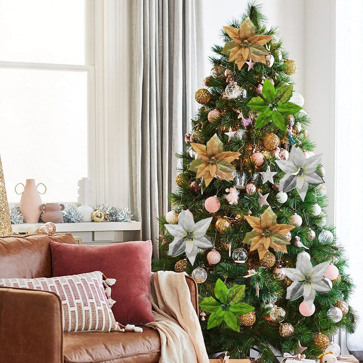 Christmas Flowers Christmas Tree Decorations Fabric Simulation Flowers