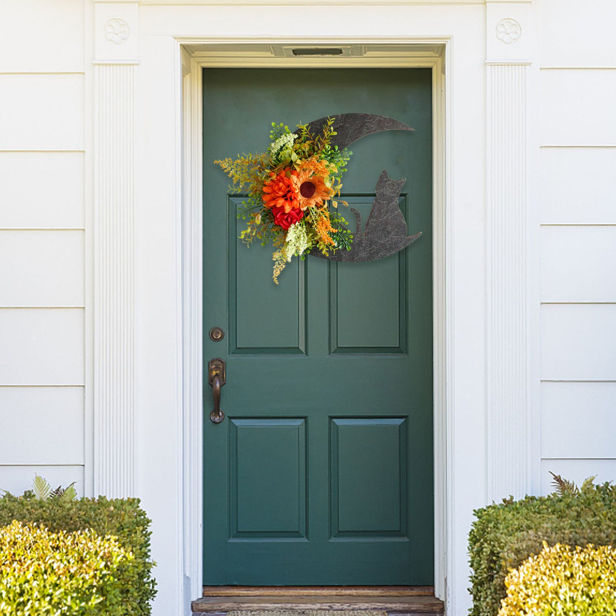 Halloween Moon Cat Wreath Door Hanging Decoration Artificial Flower Halloween Wreath
