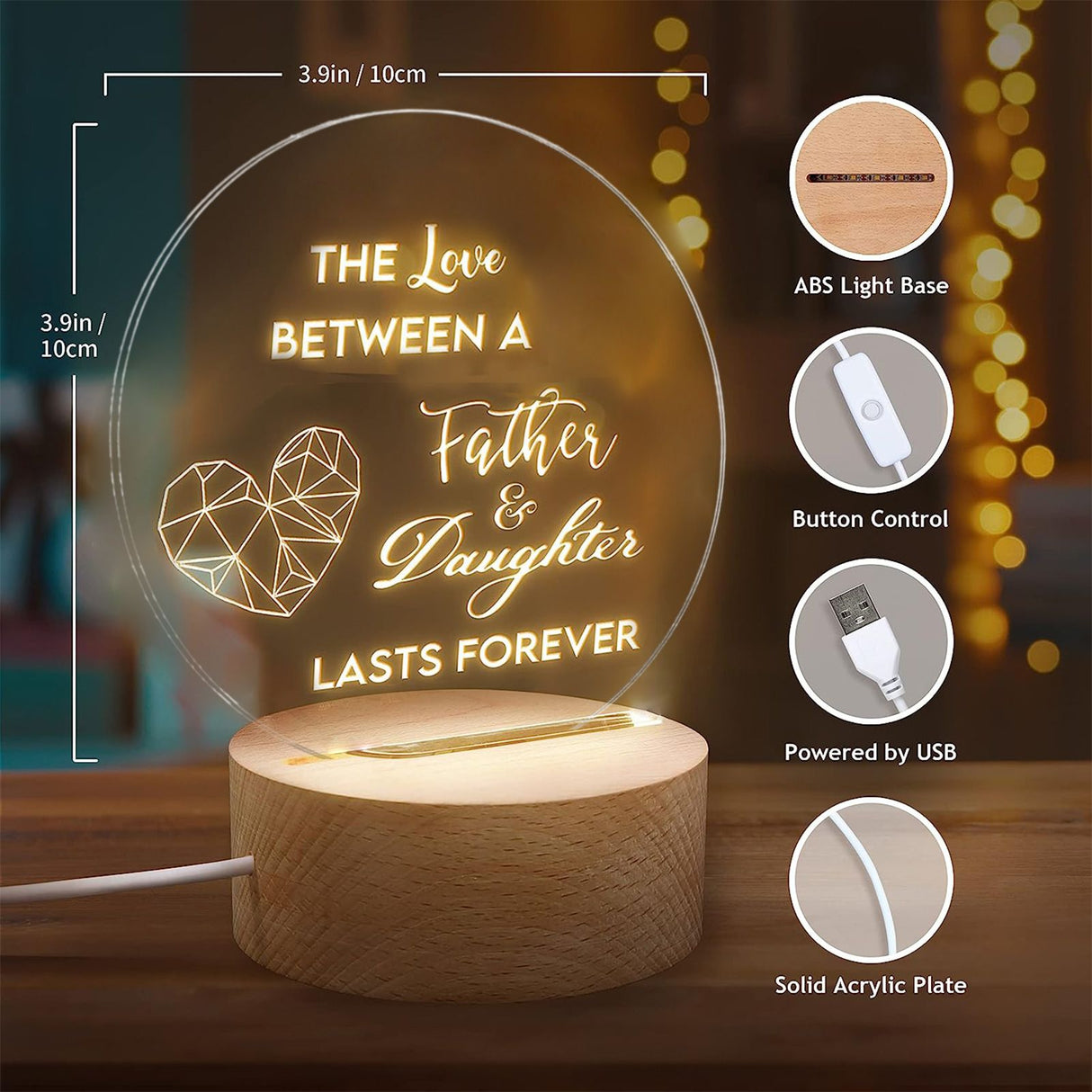 Decorative Night Light Acrylic Plate Wooden Base Warm Light Lamp for Bedroom Study Room