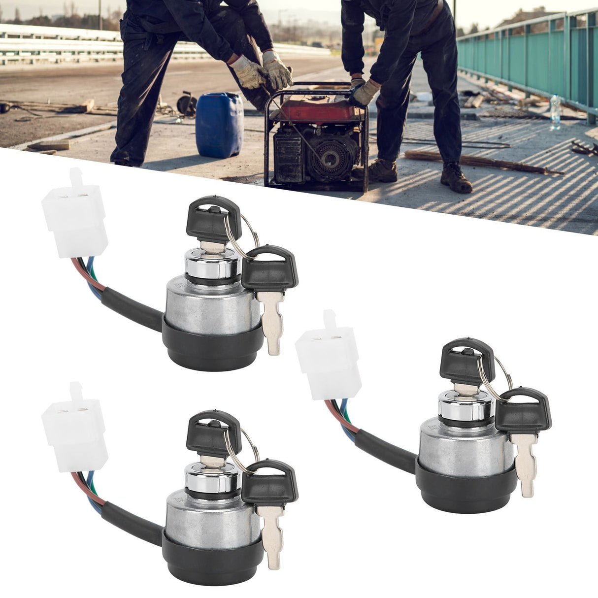3Set Electric Door Lock 4-Wire Ignition Switch with Keys for 168F/170F/GX160/GX200/GX210
