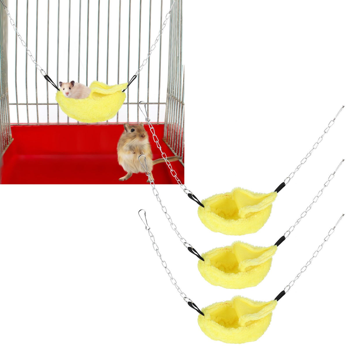 3 Sets Pet Cage Winter Warm Banana Shape Hamster Hammock Bed Hanging House Sleeping NestsYellow