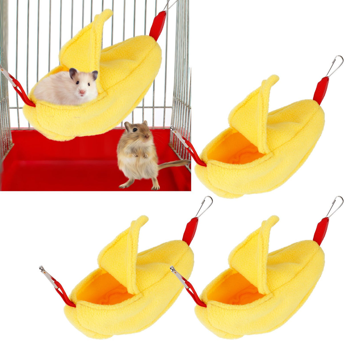 3 Sets Hamster Hammock Nests Banana Shape Hanging Winter Warm House Small Animal SuppliesYellow