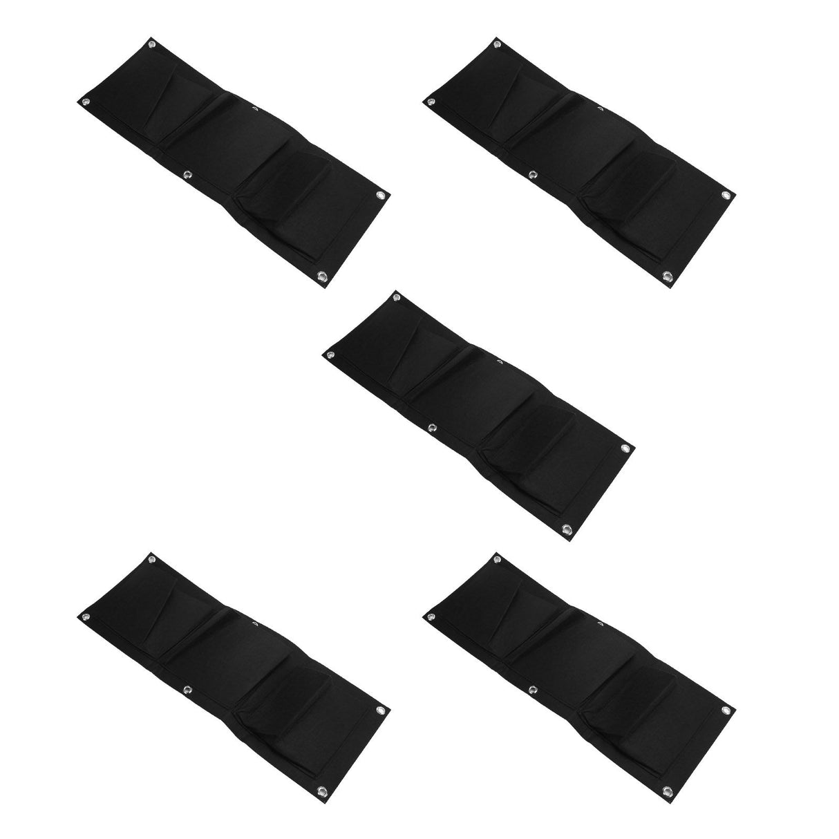 5Pcs Plant Growing Bags Wall Mounted Degradable 3‑Pockets Planter Garden AccessoryBlack