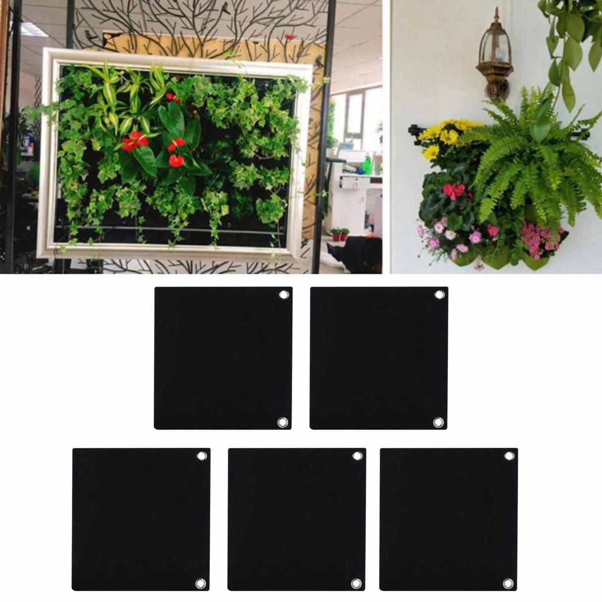 5Pcs Plant Growing Bags Wall Mounted Degradable 3‑Pockets Planter Garden AccessoryBlack