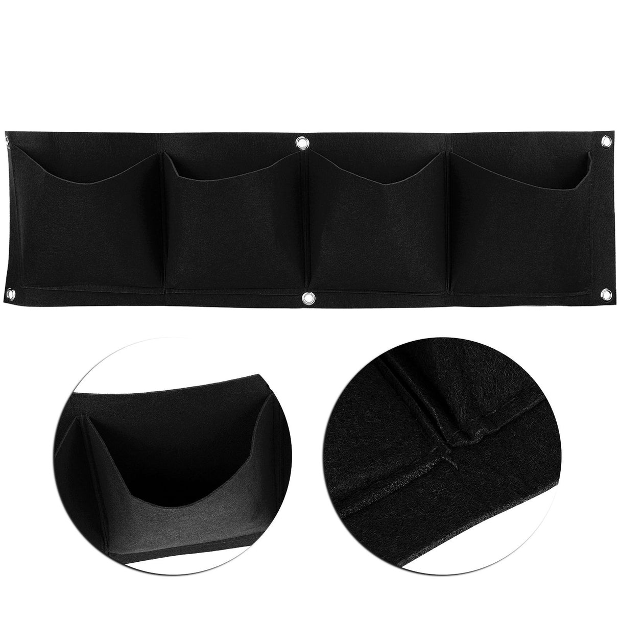 4Pcs 4 Pocket Plant Grow Bag Wall Mounted Reusable Degradable Felt Garden PlanterBlack