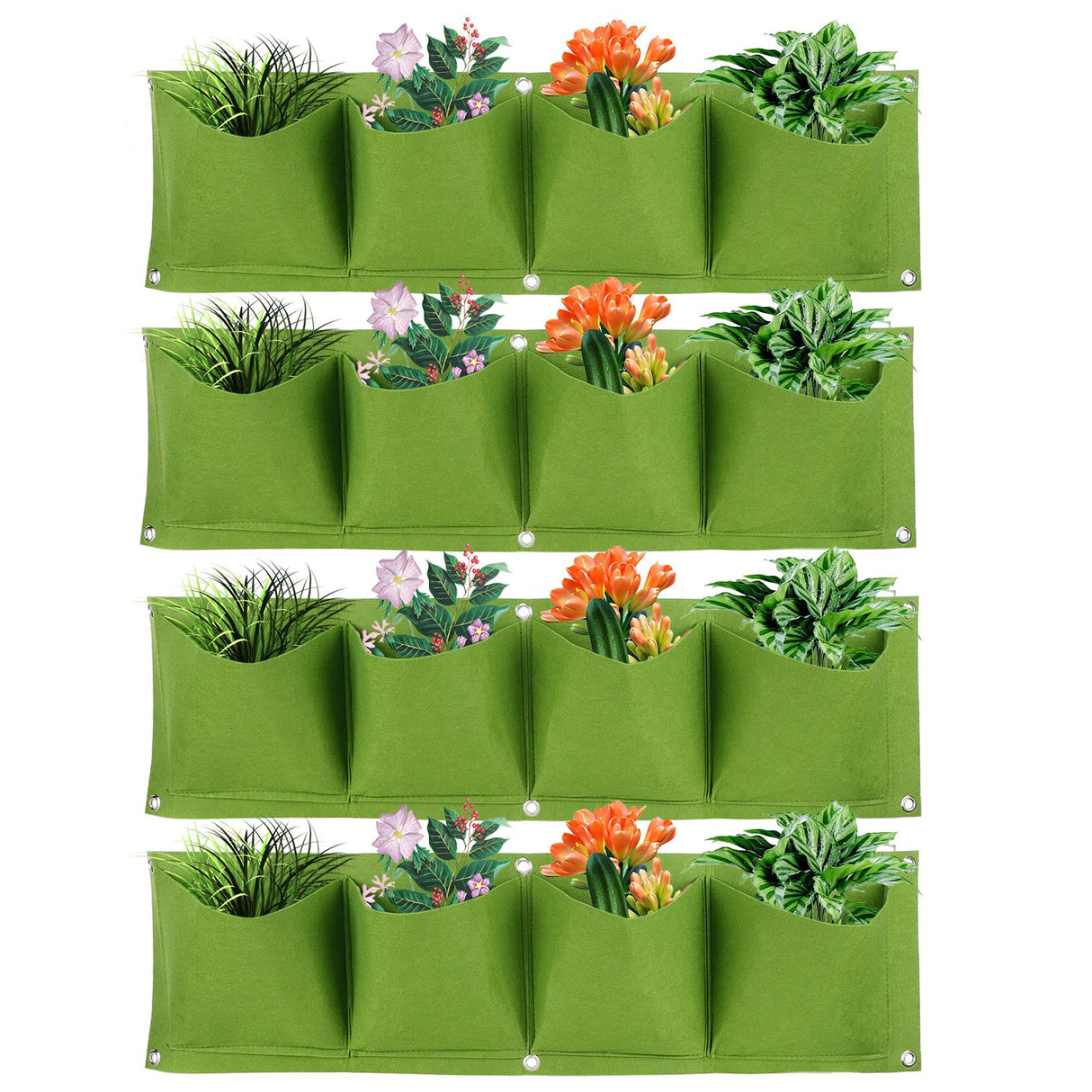 4Pcs 4 Pocket Plant Grow Bag Wall Mounted Reusable Degradable Felt Garden PlanterGreen