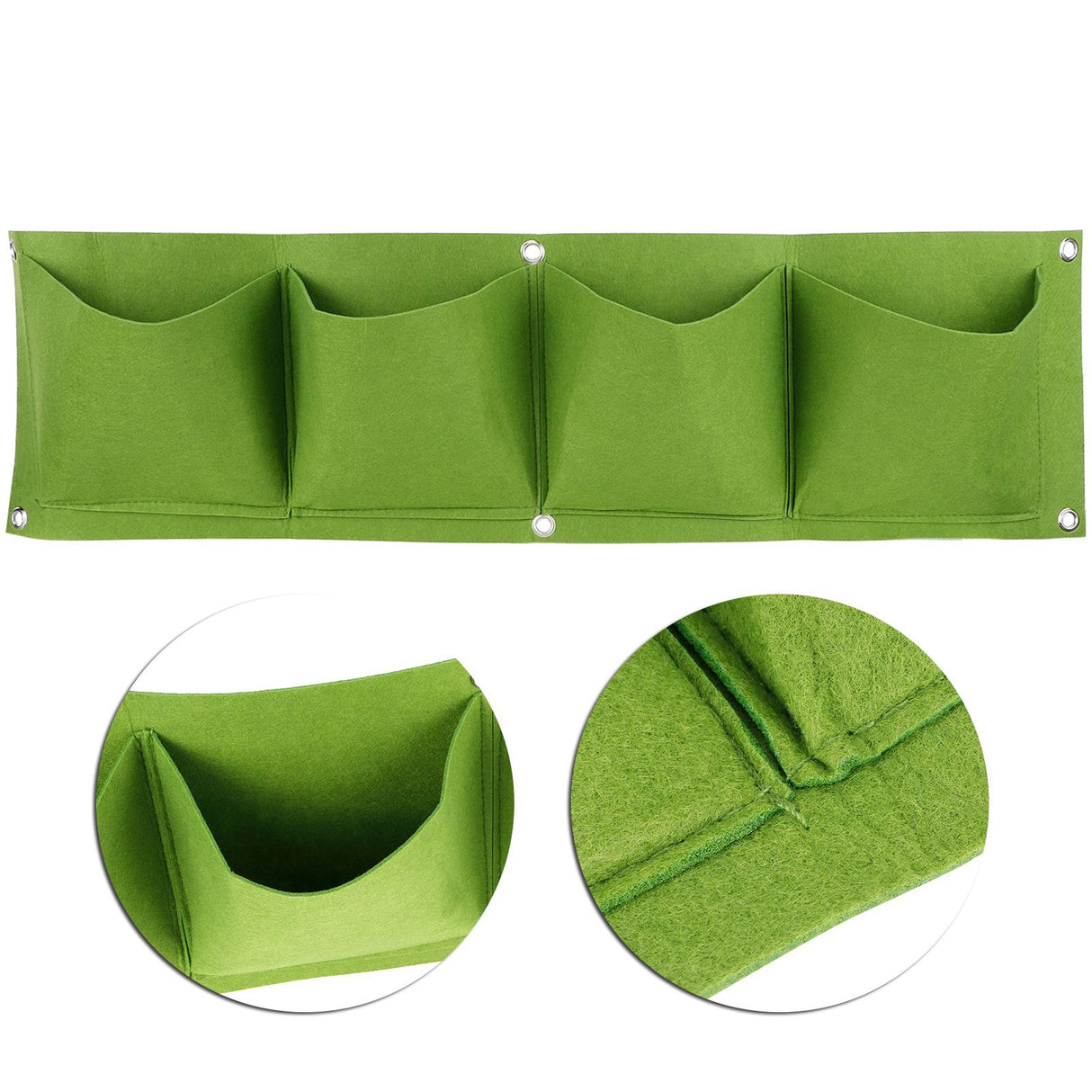 4Pcs 4 Pocket Plant Grow Bag Wall Mounted Reusable Degradable Felt Garden PlanterGreen