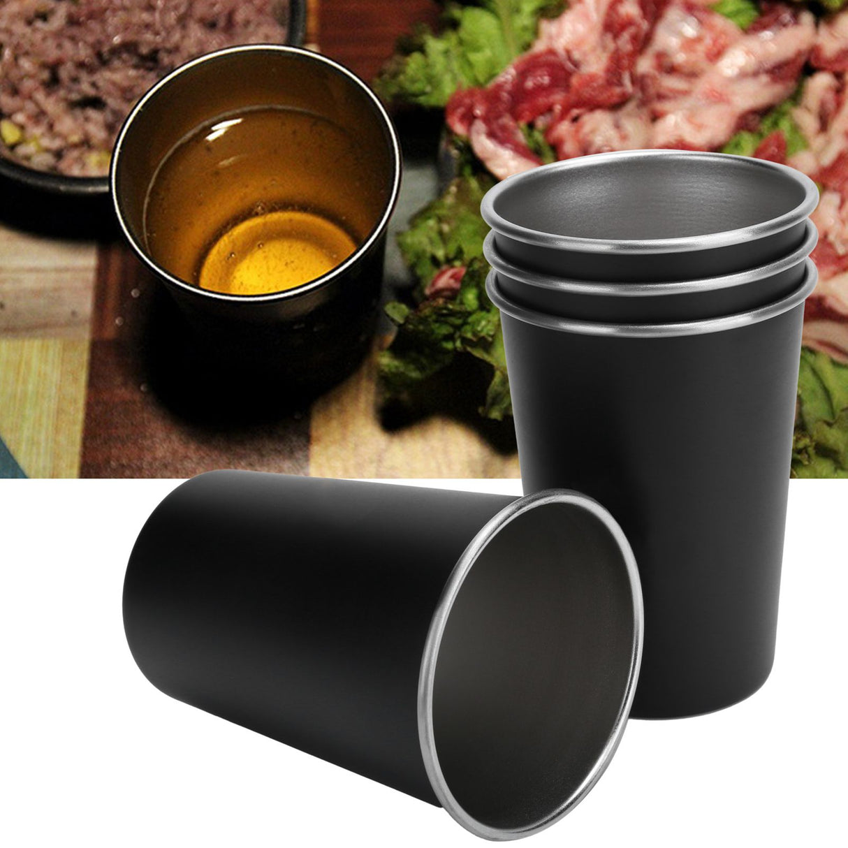 4Pcs Stainless Steel Picnic Cup Beer Beverage Drinking Cup for Outdoor Mountaineering Camping