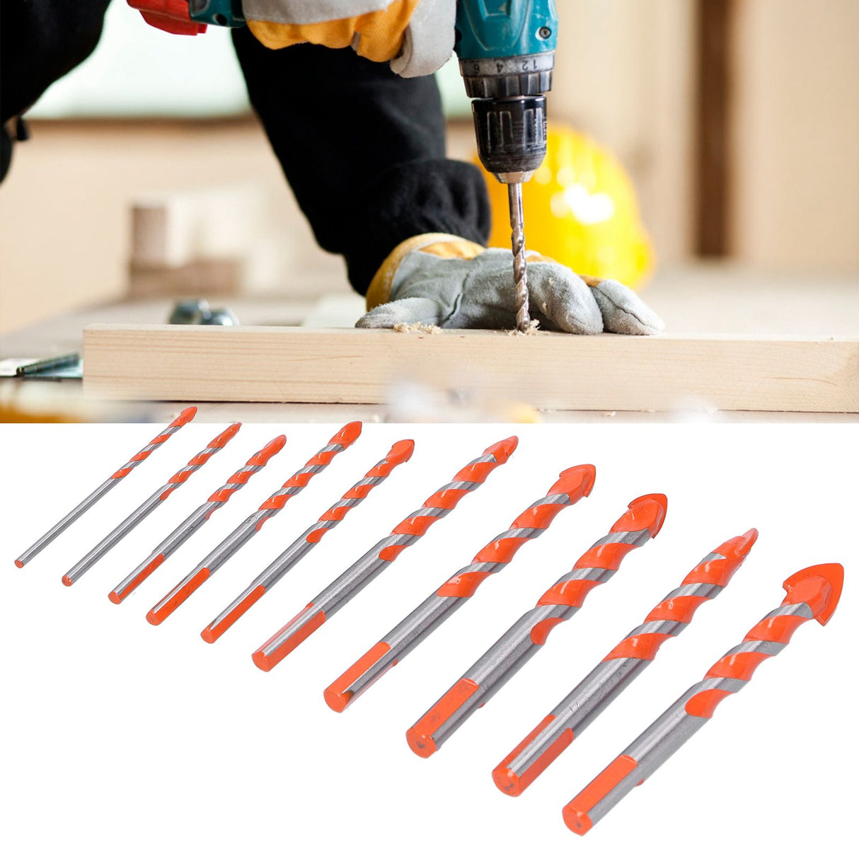 10PCS Multifunctional Drill Bits Set 3/4/5/6/6/8/10/12/14/16mm Triangular Drilling Bit for Wood