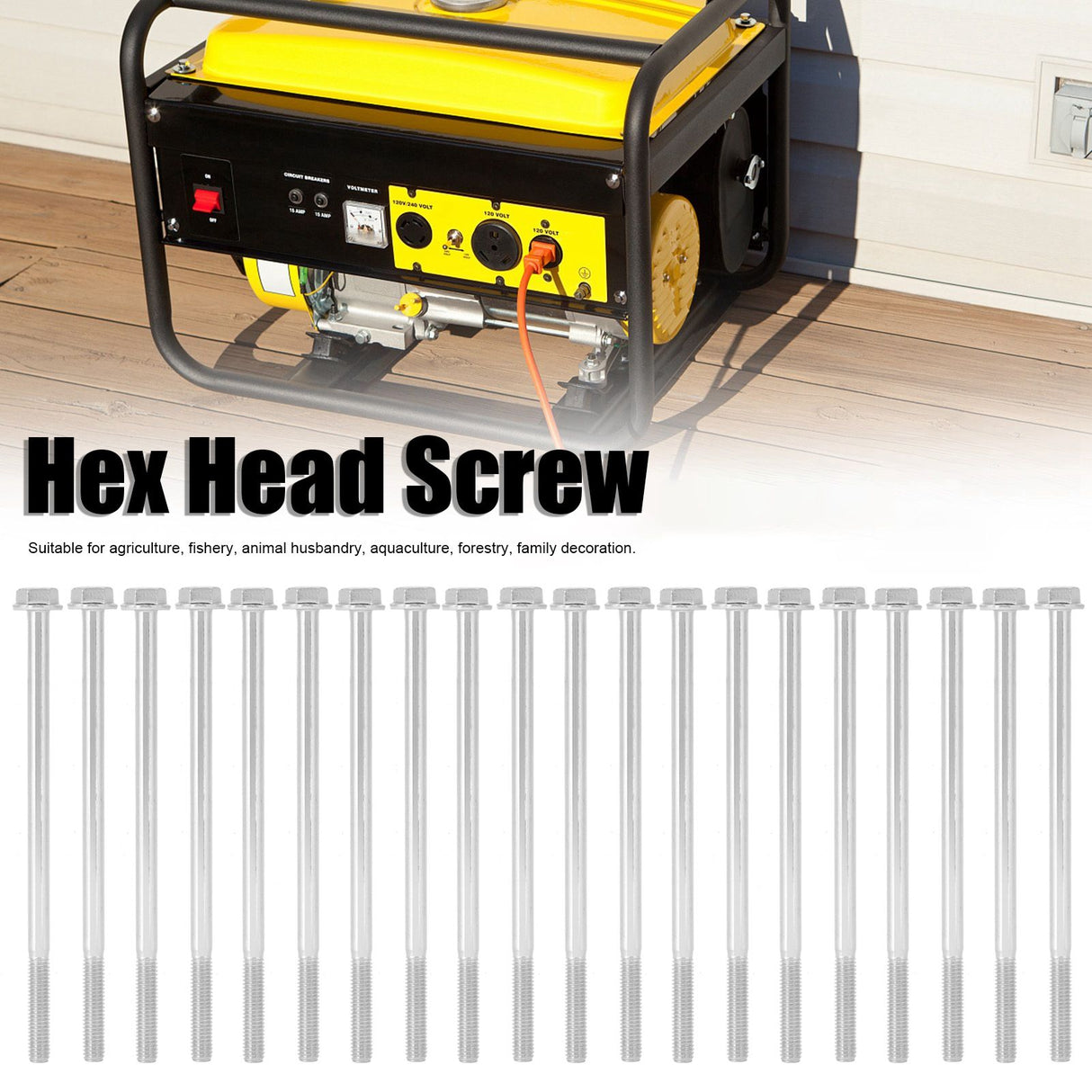 20pcs M6 x 120mm Hex Extended Motor Screw Hex Head Long Screw for Agriculture Household