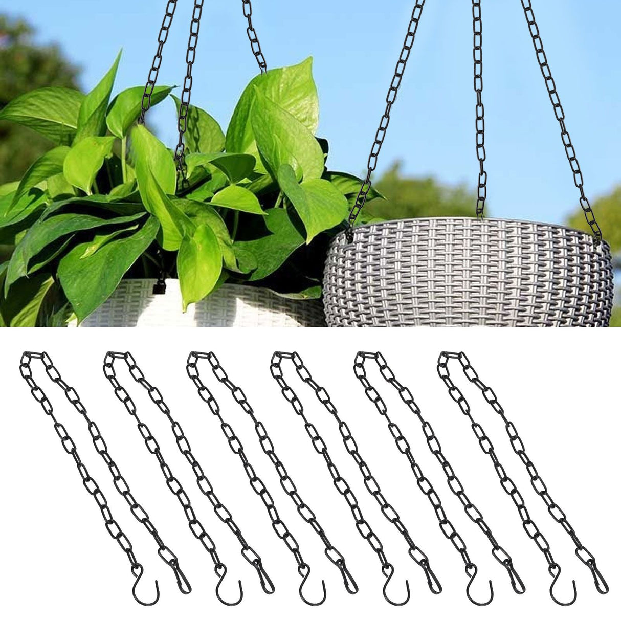 6Pcs Garden Planter Hanging Chain Flower Pot Basket Replacement Iron Sling Chain with Hook