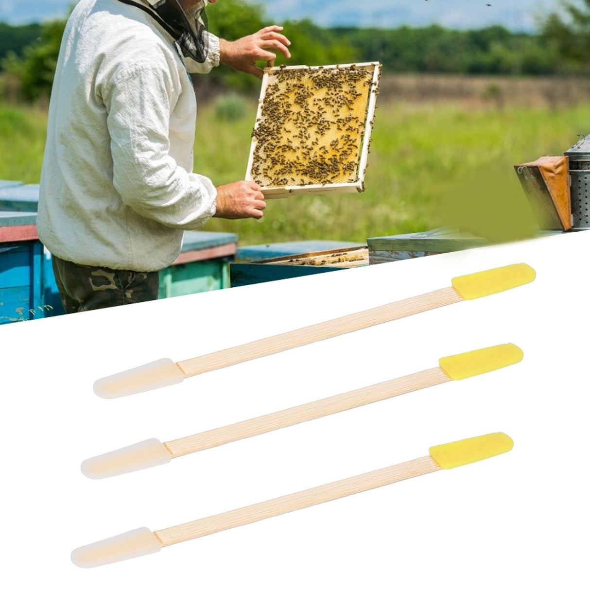 25PCS Beekeeping Double‑Headed Bamboo Plastic Picking Pen Bee Milk Pulp Taking Apiculture Tools