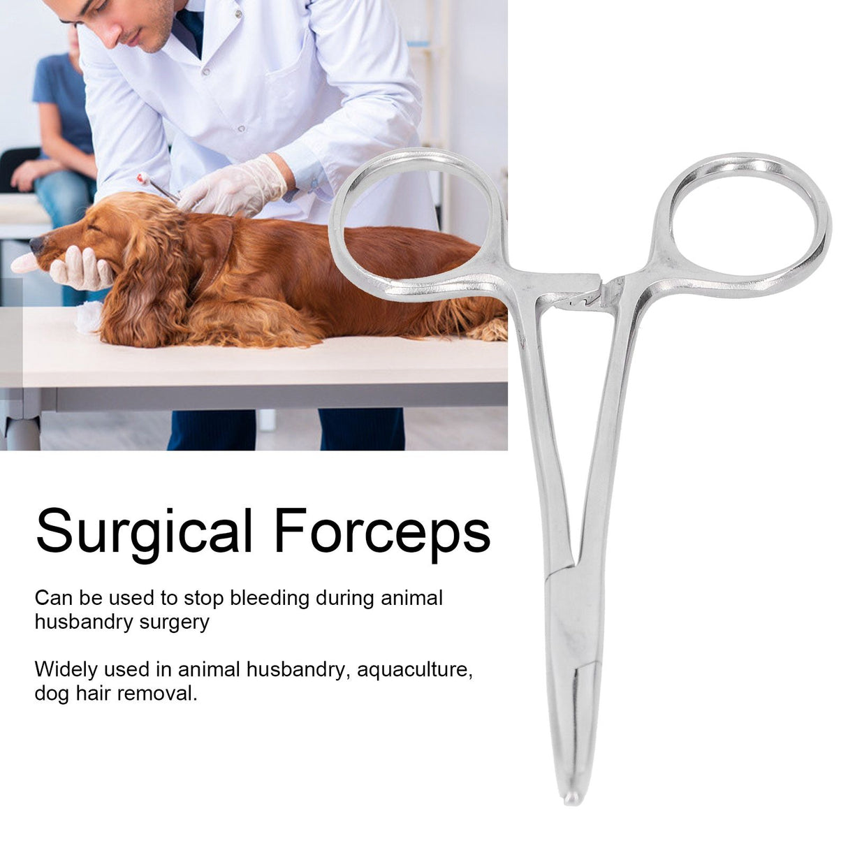 Hemostatic Forceps 14cm Stainless Steel Curved Tip Pliers Pet Hair Tweezers Livestock Supply