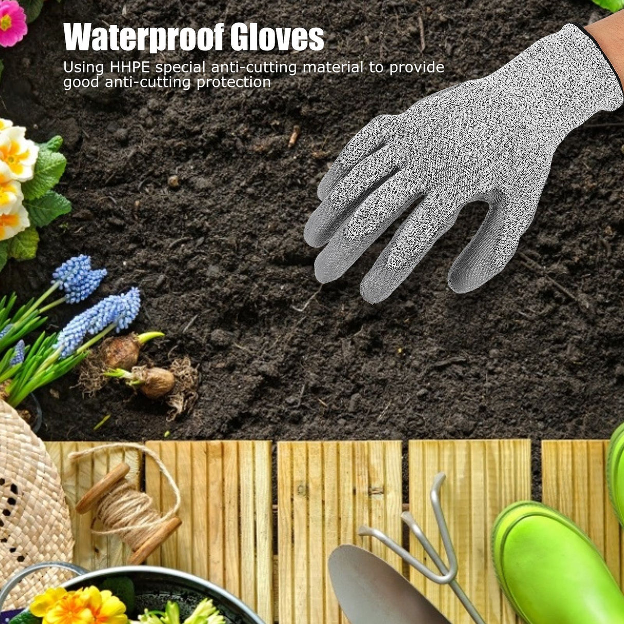 2pairs Waterproof Gardening Gloves Cut Resistant Reusable Working Protective Gloves