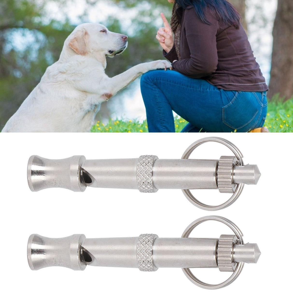 2pcs Stainless Steel Ultrasonic Whistle Portable Trainer Training Tool for Dog Pigeons Birds