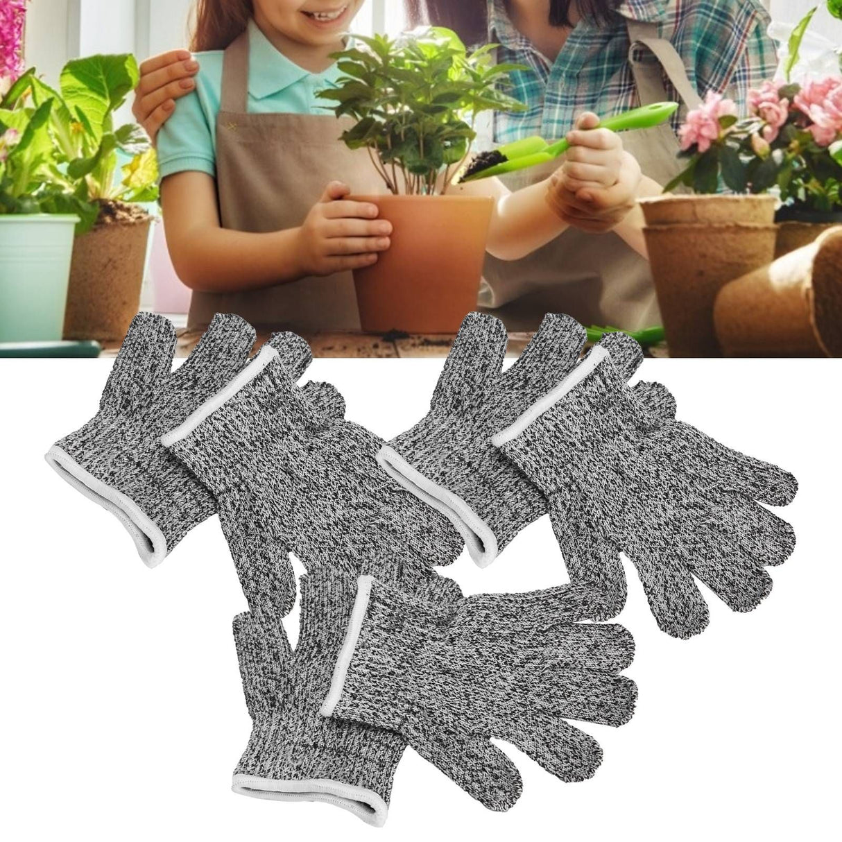 3 Pairs Kids Cutting Resistant Gloves Children Work Safety Protection Gloves for Gardening