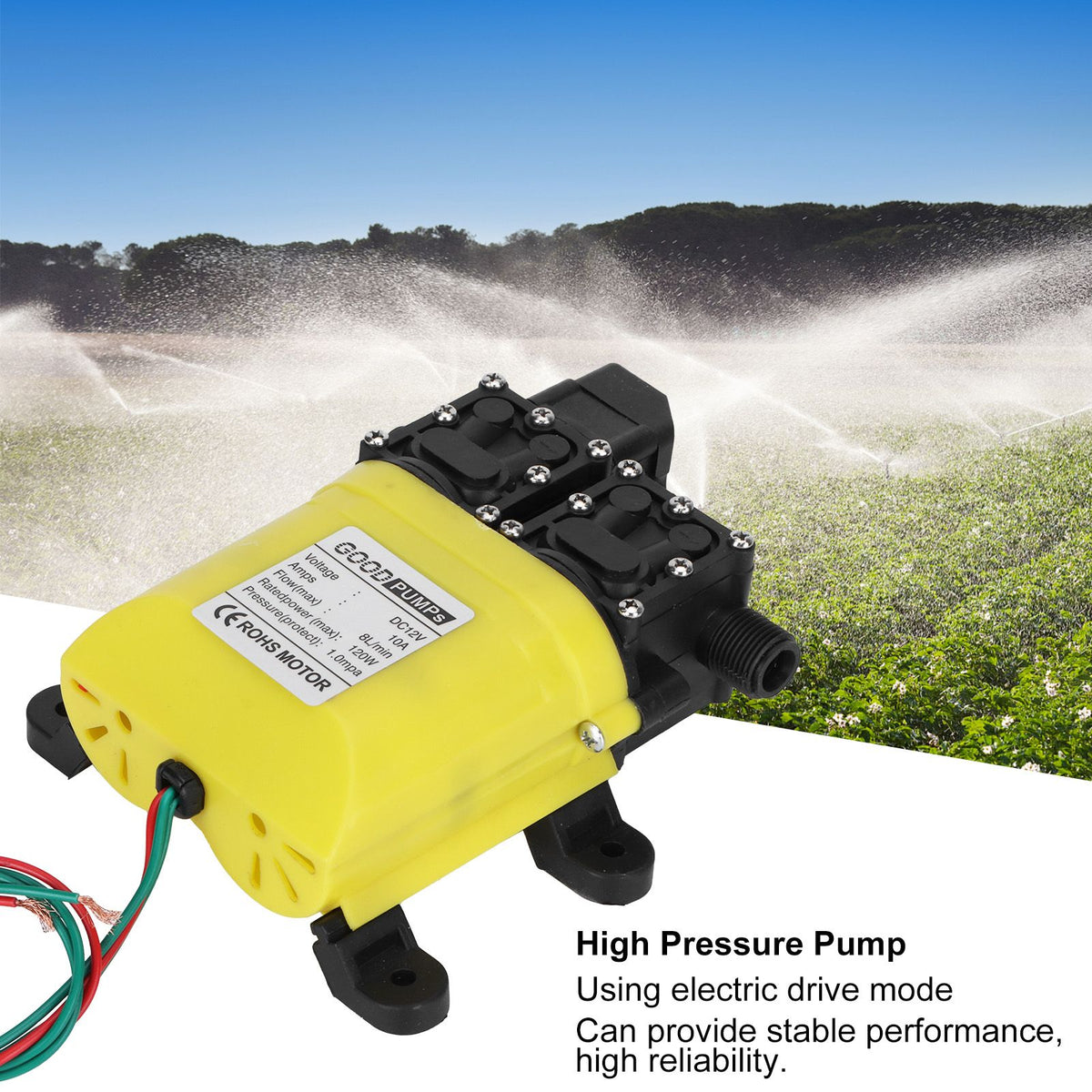 12V 120W 8L Diaphragm High Pressure Pump with Copper Connector Automatic Water Injection Pump