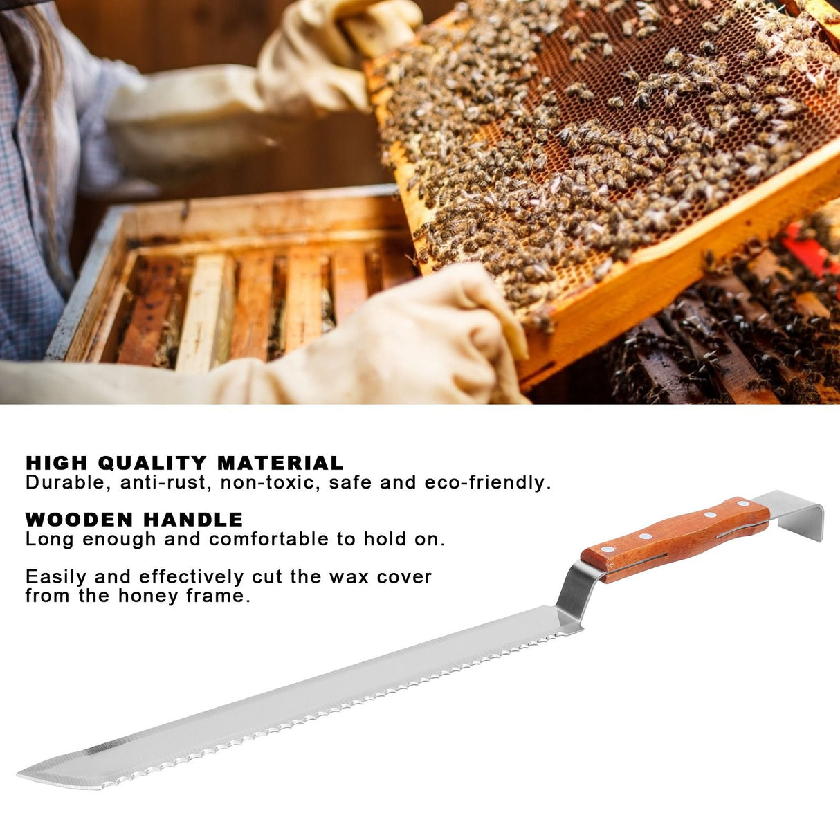Multifunctional Stainless Steel Honey Cutter Knife Scraper Beekeeping Tool with Wood Handle