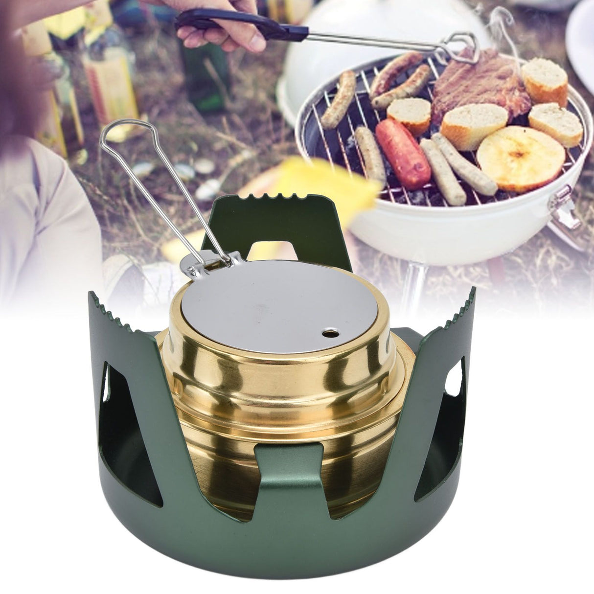 Camping Stove Windproof Vaporizable Portable Liquid Spirit Stove with Stand for Outdoor CampingGreen