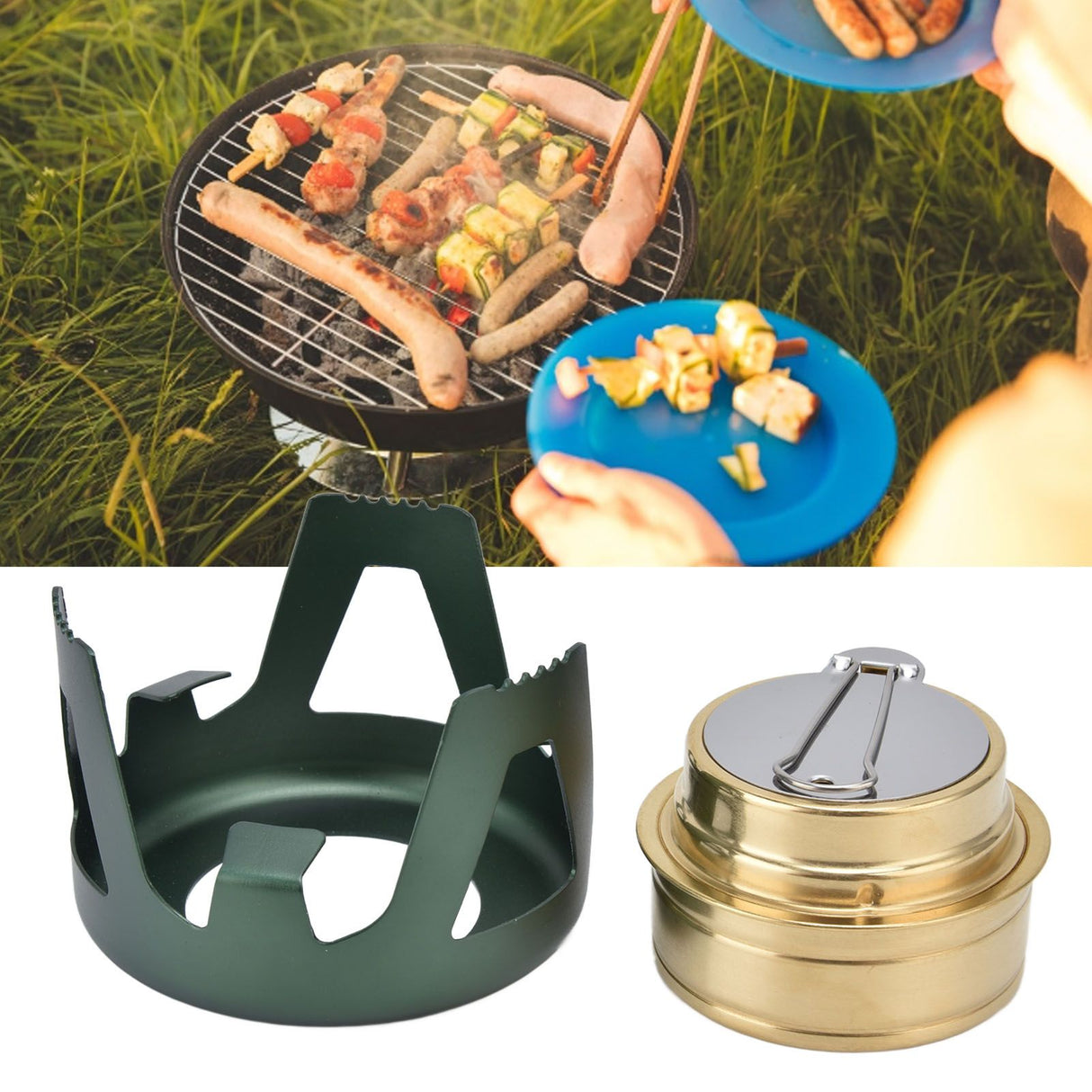 Camping Stove Windproof Vaporizable Portable Liquid Spirit Stove with Stand for Outdoor CampingGreen