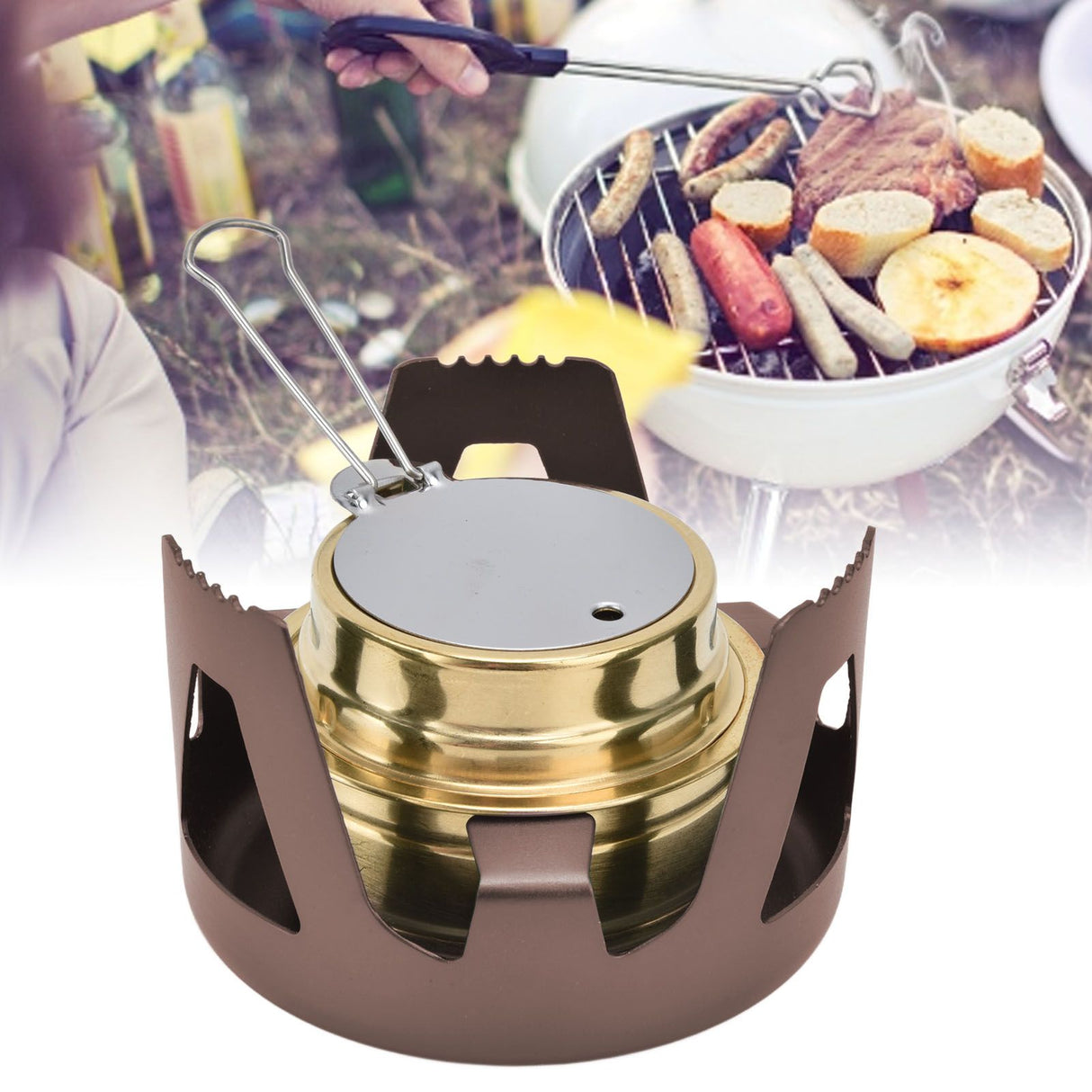 Camping Stove Windproof Vaporizable Portable Liquid Spirit Stove with Stand for Outdoor CampingBrown